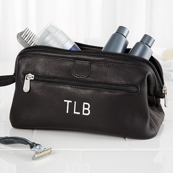 Personalized Toiletry Bag - Black Leather - 10728