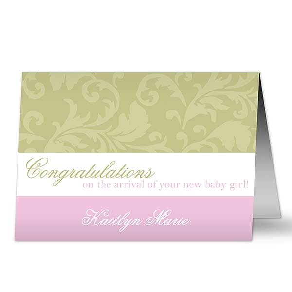 Personalized New Baby Greeting Cards - Floral Damask - 10825