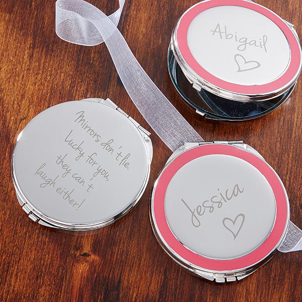 Personalized Silver Compact Mirror - Pink Accent - 14122