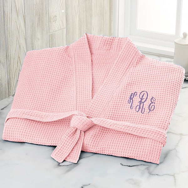 Pink Robe Hanging Embroidered Pink Waffle Weave Kimono Robe