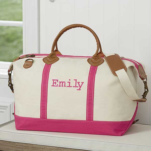 Embroidered Canvas Duffel Bag - Luxurious Weekender - 15171