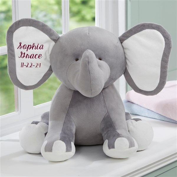 Embroidered Jumbo Plush Baby Elephant Grey