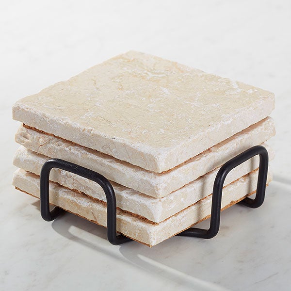 Tumbled Stone Coaster Holder - Black Metal - 15819