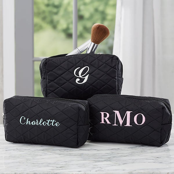 Embroidered Quilted Cosmetic Bag - 16130
