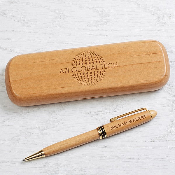 Business Logo Engraved Wood Pen Sets - 17186