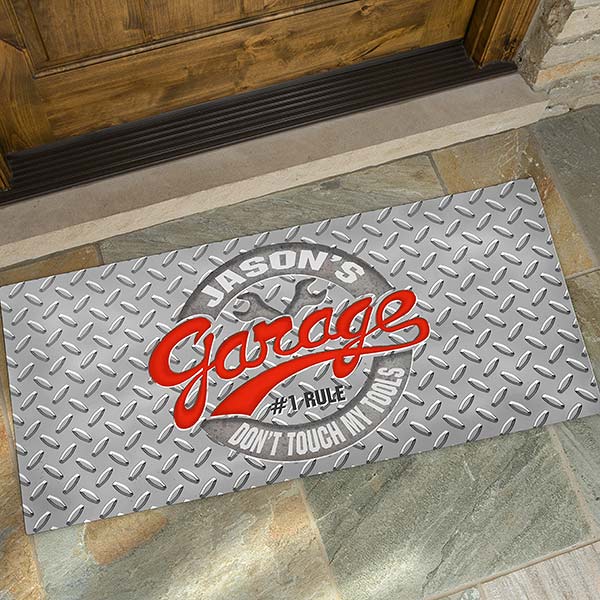 Personalized Oversized Doormat - His Garage Rules