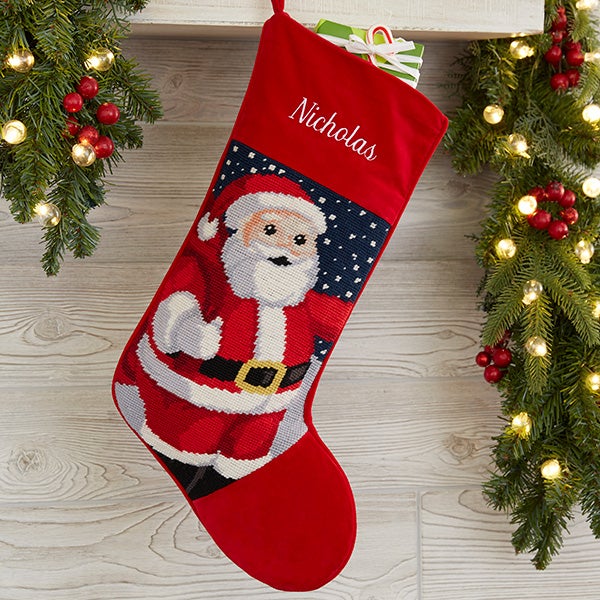 Needlepoint Christmas Stocking, Santa Needlepoint Christmas