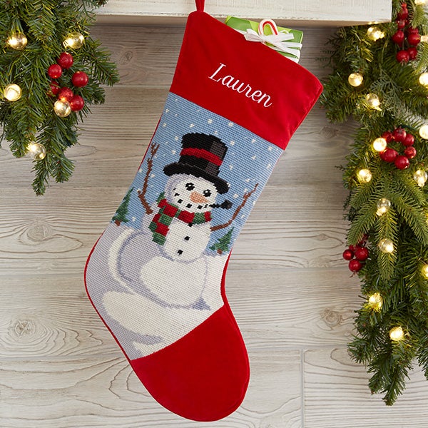 Personalized Needlepoint Christmas Stockings - Snowman