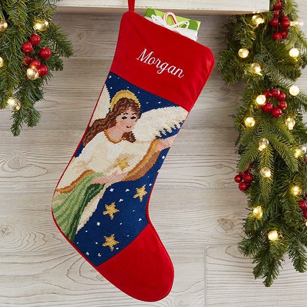 Personalized Needlepoint Christmas Stockings - Angel