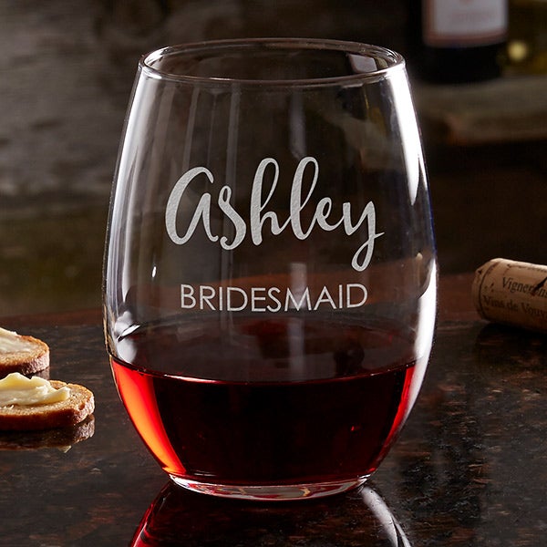 Engraved Stemless Wine Glass - Bridal Party