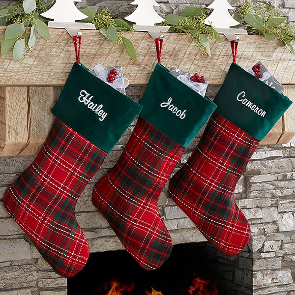 Personalized Holiday Plaid Christmas Stocking - 17895