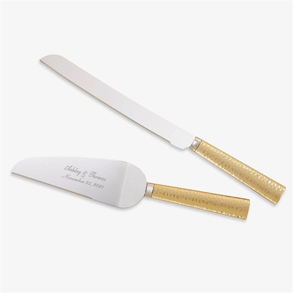 Personalized Hammered Gold Wedding Cake Server Set - 18166