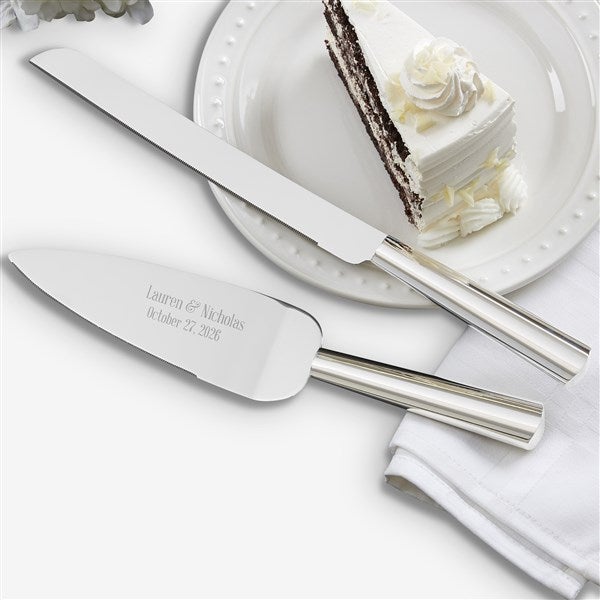 Engraved Wedding Cake Knife & Server - Modern Wedding - 18440