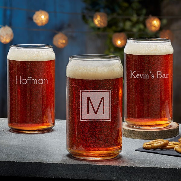 Beer Can Glasses - Custom Engraved Monogram or Name