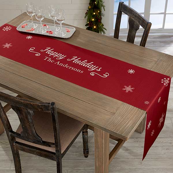 Personalized Table Runner - Holiday Snowflakes - 19429