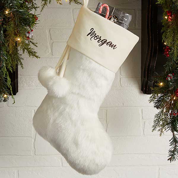 Embroidered Faux Fur Christmas Stocking - 20986