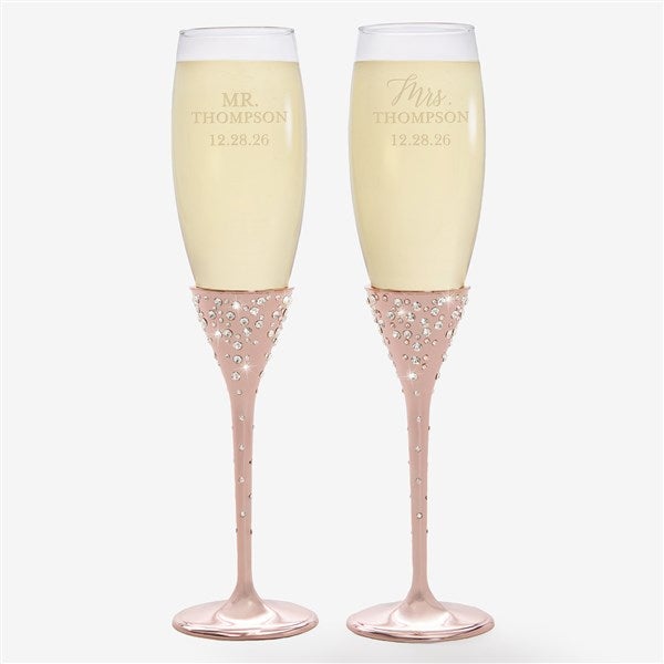 Radiant Rose Gold Etched Wedding Champagne Flutes - 21110