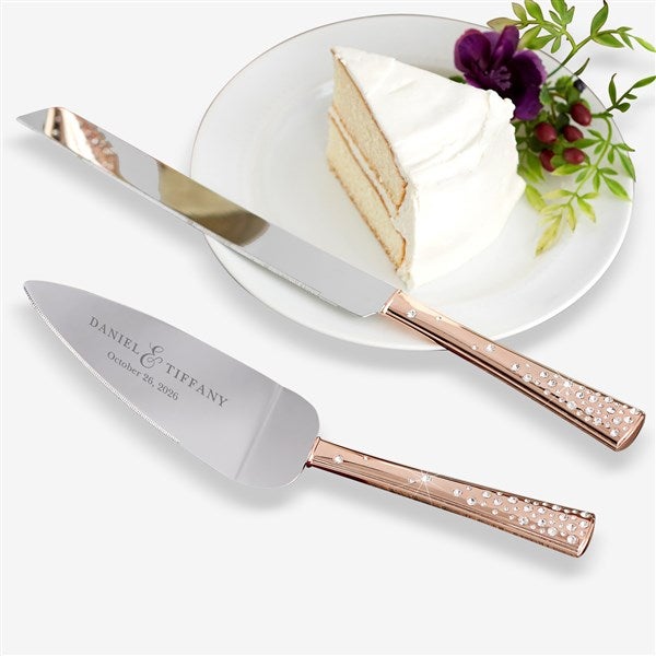 Rose Gold Engraved Cake Knife & Server Set - 21113