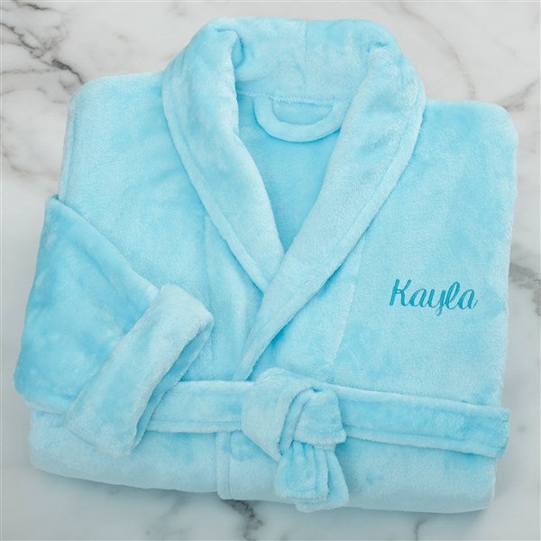 Classic Embroidered Short Fleece Robe - 21547