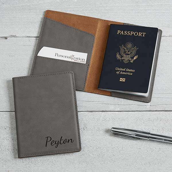 Personalized Faux Leather Passport Holder - 22658