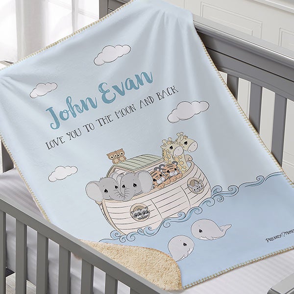 Precious Moments Noah's Ark Personalized Baby Boy Blankets - 22685