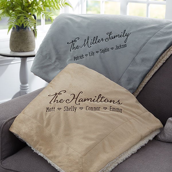 Custom Embroidered Sherpa Blankets Family Love