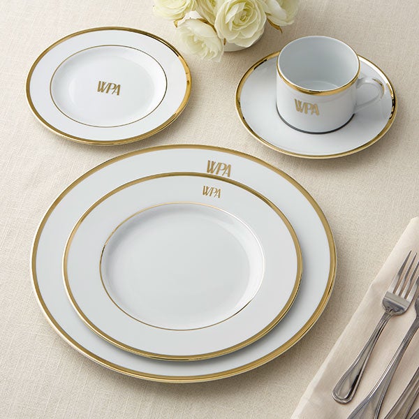 Pickard Signature Gold Monogrammed 5 Piece China Set - 23704D