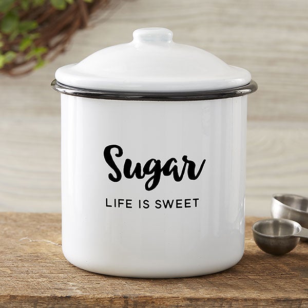 Personalized White Enamel Kitchen Canisters - 24038