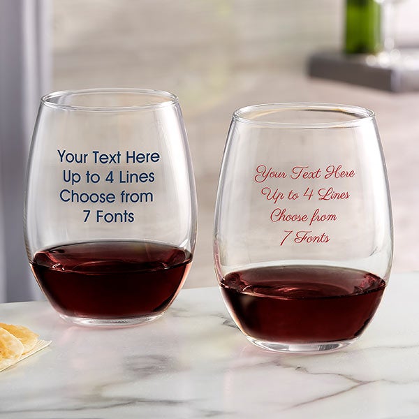 Etched Stemless Red Wine Glasses Set of 2 Mother & Daughter