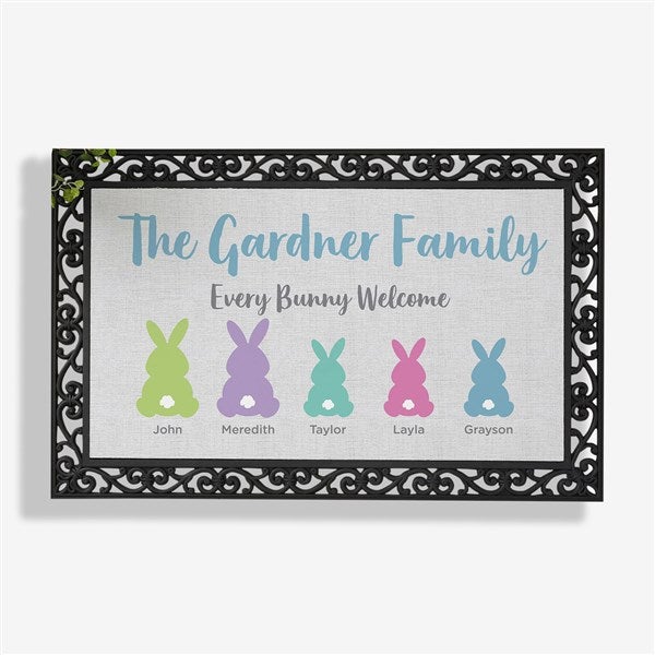 Pastel Bunny Family Character Personalized Easter Doormats - 25542