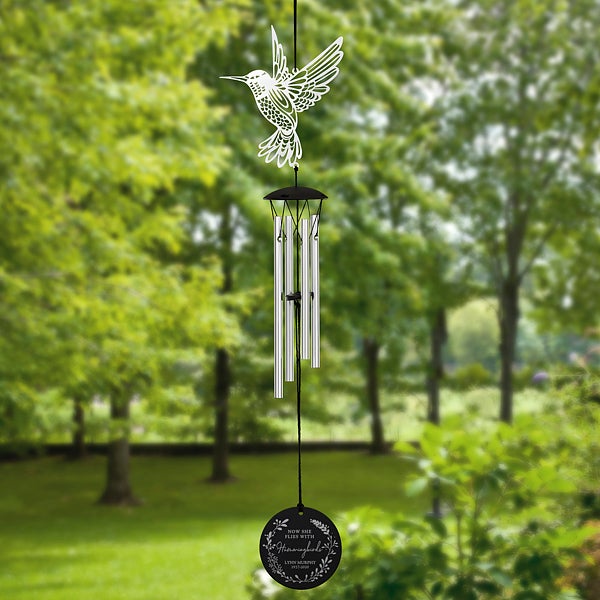 Now She Flies With Hummingbirds Personalized Memorial Wind Chimes - 25636