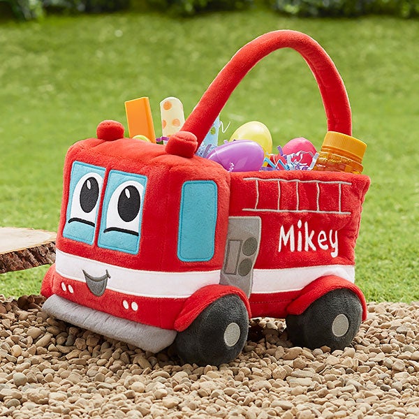 Fire Truck Embroidered Plush Easter Basket - 26151