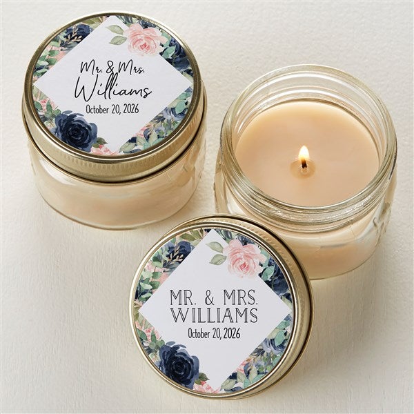 Navy Floral Personalized Mason Jar Candle Wedding Favors - 26330