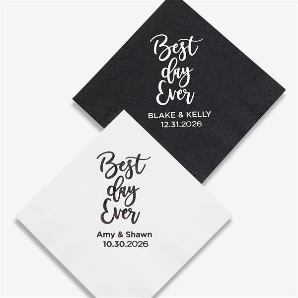 Best Day Ever Personalized Wedding Cocktail Napkins - 27976D