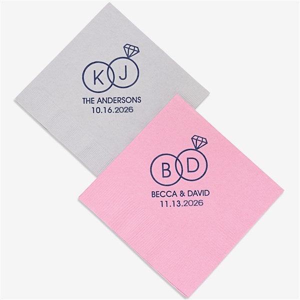 Wedding Rings Personalized Cocktail Napkins - 27979D