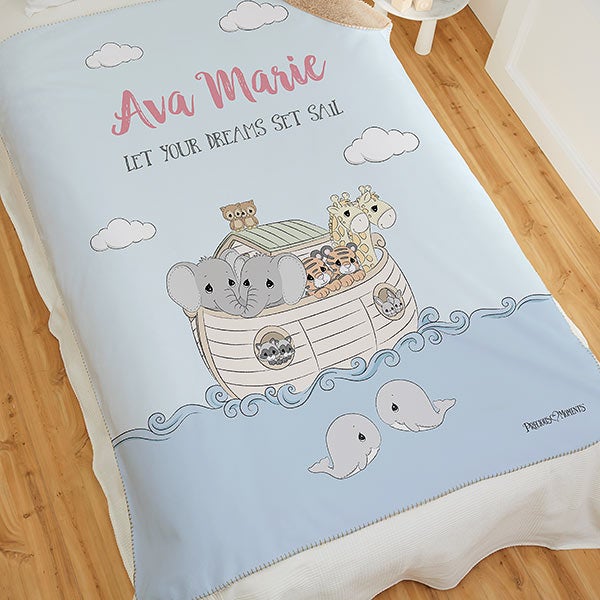 Precious Moments Noah's Ark Personalized Baby Girl Blankets - 28485