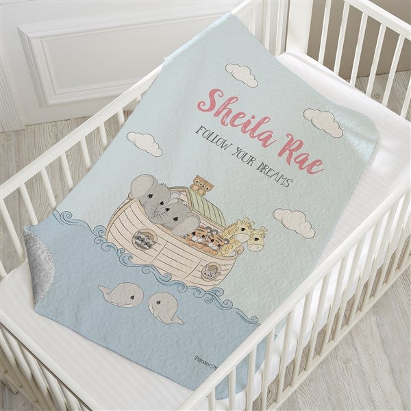 Precious Moments Noah's Ark Personalized Baby Girl Blankets - 28485