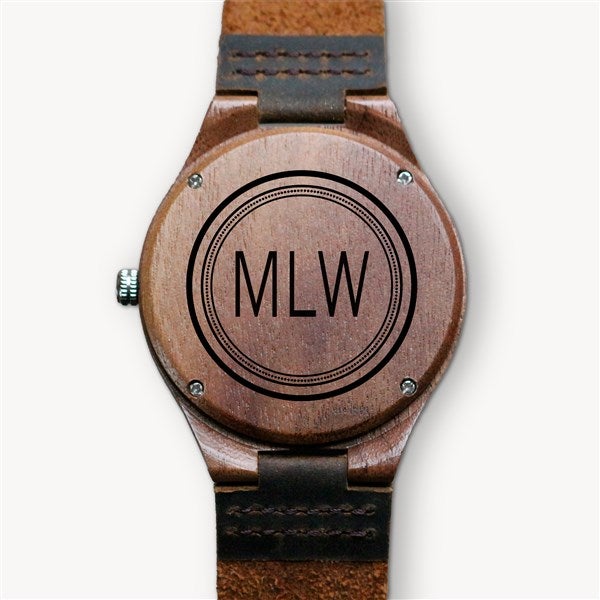 Circle Monogram Engraved Walnut Wood Watch - 28736D