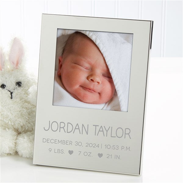Baby Birth Information Engraved Silver Picture Frame - 30252