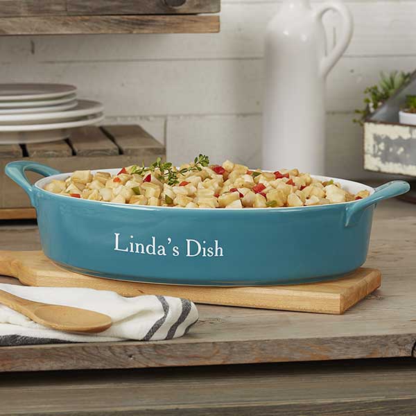 Personalized Classic Oval Baking Dish - Turquoise