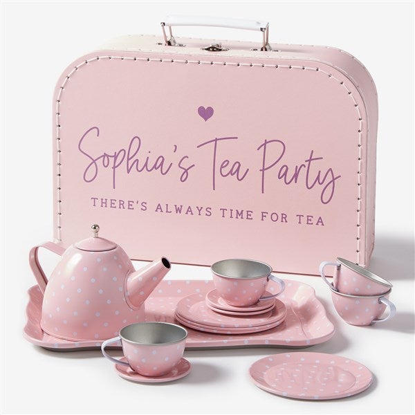 Pink Polka Dot Personalized Kids Tea Set with Case - 31521