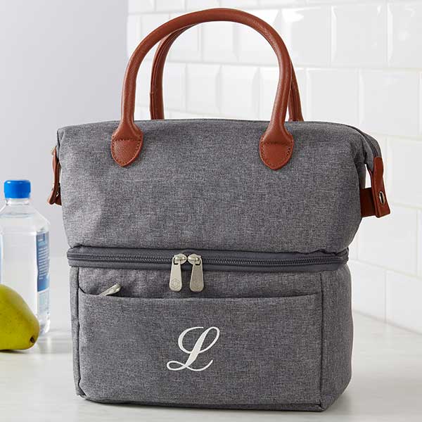 Heathered Gray Embroidered Personalized Lunch Bag - 31855