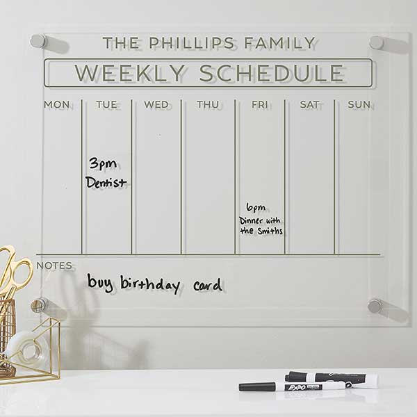 Personalized Clear Acrylic Weekly Wall Calendar
