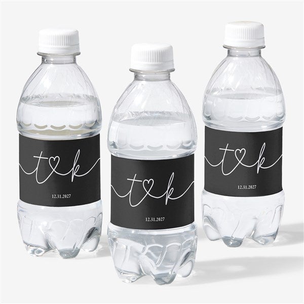 Drawn Together By Love Personalized Wedding Water Bottle Labels - 32409