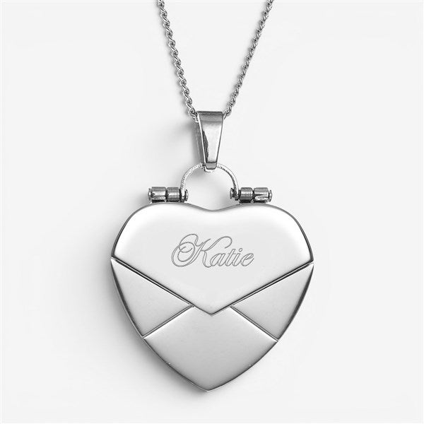 Secret Message Engraved Envelope Heart Locket Necklace - 32823D