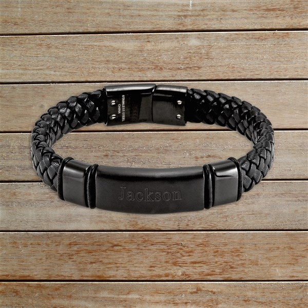 thumbnail image 2 of Personalised Engraved Leather Bracelet For Men – Stainless Steel, Adjustable, Custom Message 2 of 5