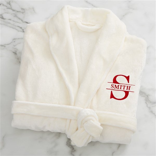 Lavish Last Name Embroidered Fleece Robe - Ivory