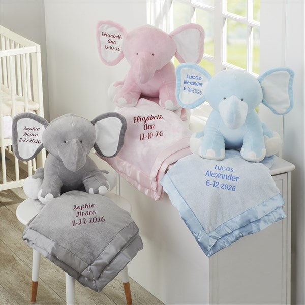 Embroidered Baby Blanket & Jumbo Plush Elephant Gift Set