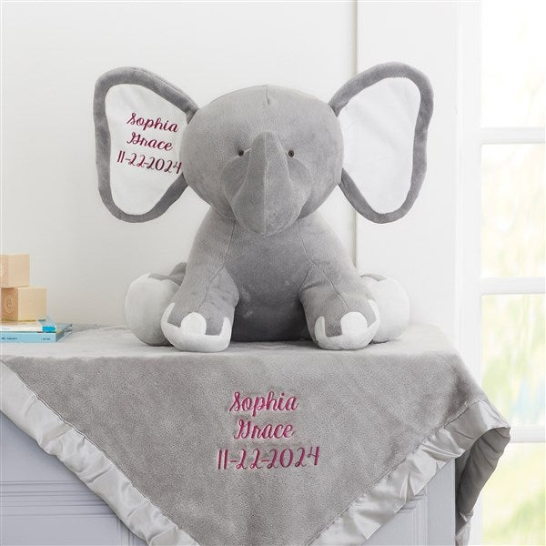 Embroidered Baby Blanket & Jumbo Plush Elephant Gift Set - 33296