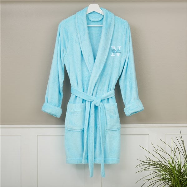 Blue Robe Hanging Playful Name Short Embroidered Fleece Robes